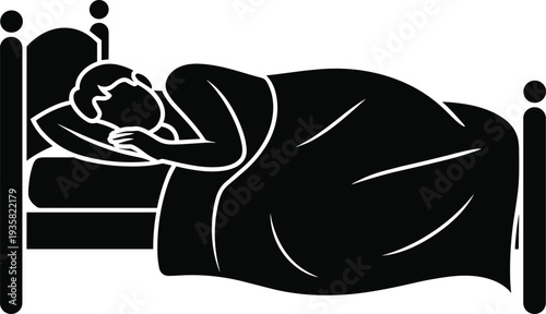 Person Sleeping Comfortably in Bed Under Blanket Peaceful Rest Silhouette