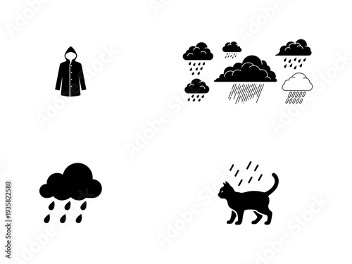 Rain including raincoat rain clouds and cat weather