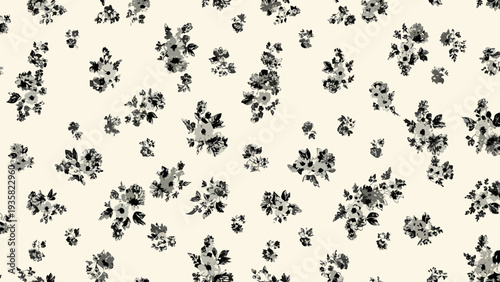 Delicate floral pattern in shades of gray and black on cream