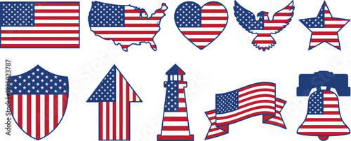 American patriotism symbols set with eagle and flag vector illustration