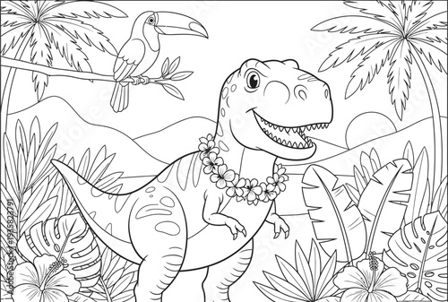 Smiling dinosaur and flying dinosaur on isolated on transparent background