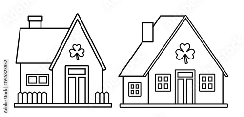 St. Patrick's Day house and shamrock coloring pages set.
Shamrock house pattern outline template set.
St. Patrick’s Day printable design. SVG.
