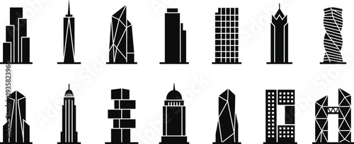 Modern city skyline buildings collection flat design vector illustration
