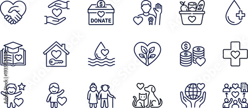 Charity and donation icons set flat design vector illustration scalable art