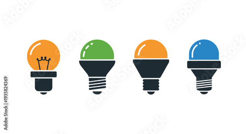 LED Bulb Line art vector set soft tone design