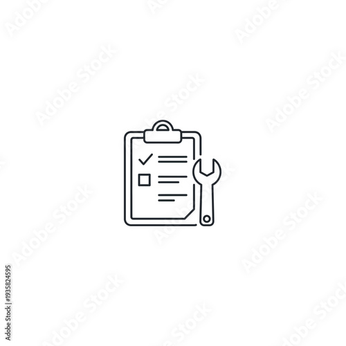 Clipboard with checklist and wrench - repair and maintenance icon
