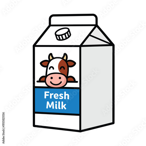A carton of fresh milk featuring a cartoon cow smiling, symbolizing healthy dairy consumption and farm-fresh products