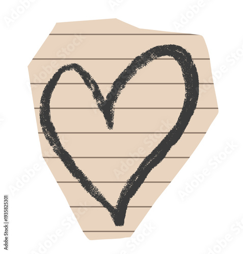 Cut out paper with crayon drawn heart on transparent background