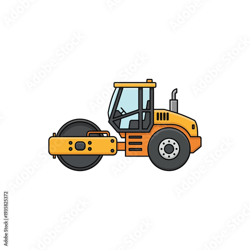 Yellow Road Roller Illustration - Construction Machine