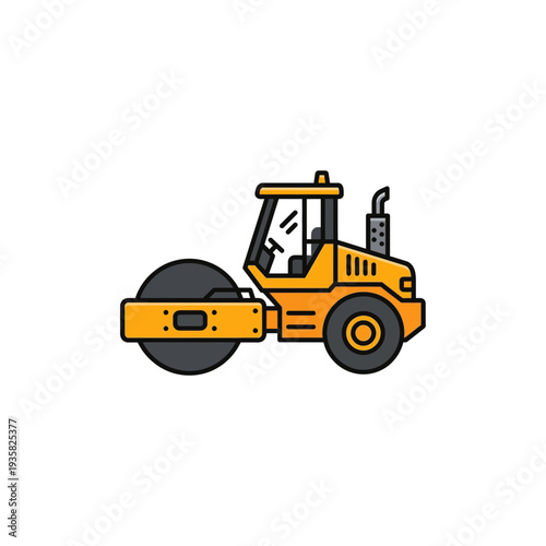 Road Roller Line Art - Compaction and Construction