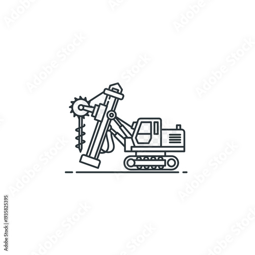 Heavy Duty Excavator with Drill Rig - Construction Equipment Icon