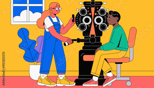 Vector illustration of a construction worker man with a gun and a tourist woman character in a cartoon drawing style featuring music art