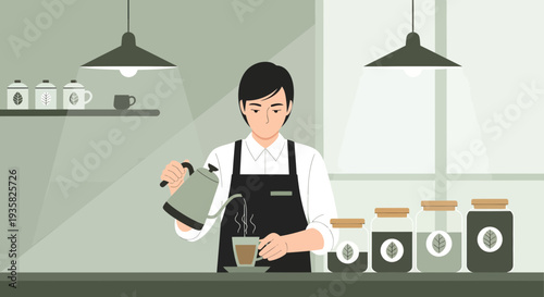 Barista preparing coffee with precision and care.