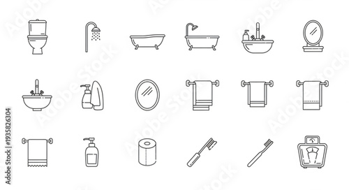 Collection of Bathroom Icons and Symbols Hand Drawn Style.