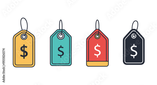 Price tag Line art vector set dynamic smooth color illustration