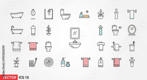 Collection of bathroom icons and symbols in a clean design.