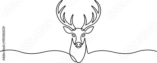 A single continuous black line creates the graceful head of a majestic deer with large antlers