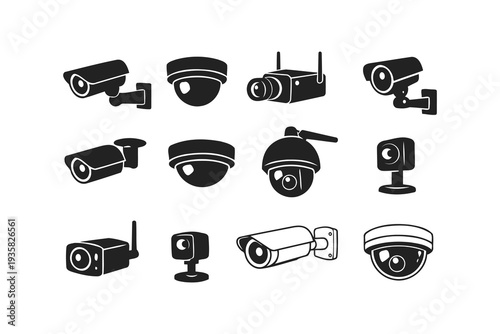 Collection of various surveillance and security camera types for home and business use