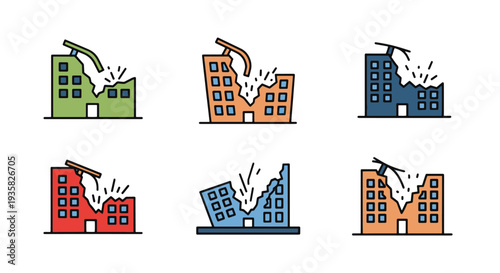 Collapsed Building abstract color concept vector