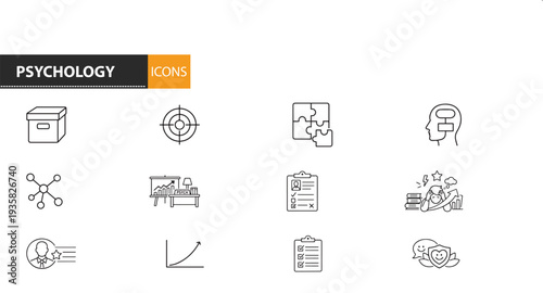 Psychology icons set various symbols and signs