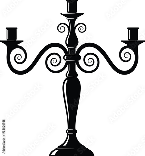 Candelabrum silhouette, decorative candle holder design, classic ornate illustration, black silhouette art, optical illusion faces, home decor, vintage lighting graphic