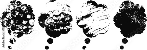 black ink splatter and blotch collection with imperfect textured shapes isolated on white