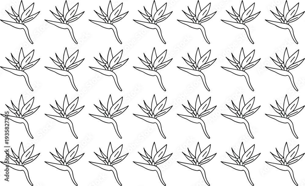 Fototapeta premium Bird of Paradise Flower Pattern Outline Tropical Exotic Bloom Repeating Motif Vector Stock Graphic