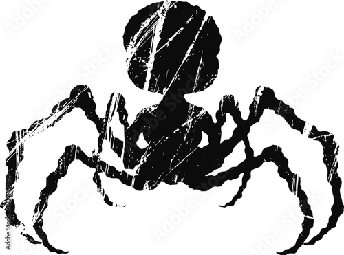 Black spider silhouette with grunge texture isolated on white background