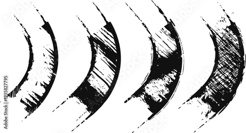 black and white crescent moon phases hand drawn lunar cycle illustration on white background