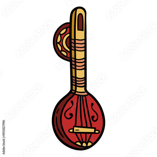 India musical instrument sitar illustration