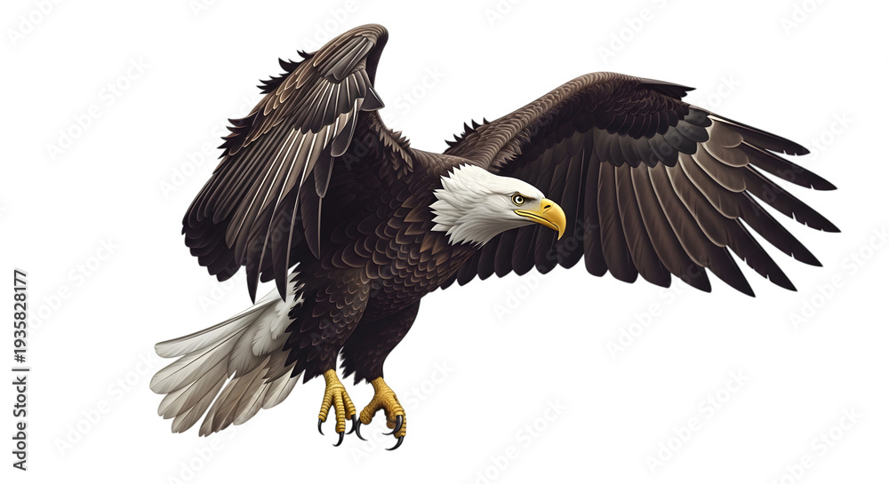 Obraz premium Bald eagle in flight isolated on transparent background