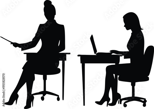 Businesswoman Silhouette Falling Over Desk and Chair Exhausted Employee Concept