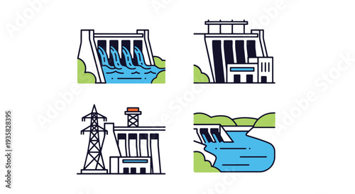 Hydropower Dam Line art vector abstract smooth elegant illustration