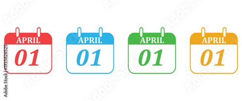April first calendar date icons, colorful daily schedule reminder symbols