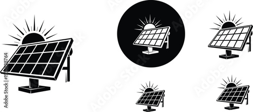 Solar panel icons, renewable energy illustration, sun power design, sustainability graphic, eco friendly electricity symbol, clean energy artwork, environmental awareness
