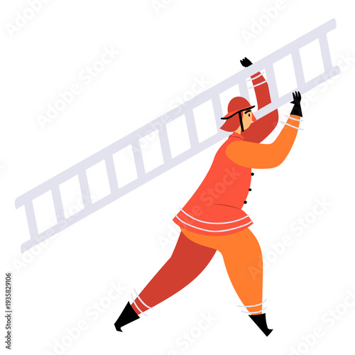 Firefighter carrying ladder flat