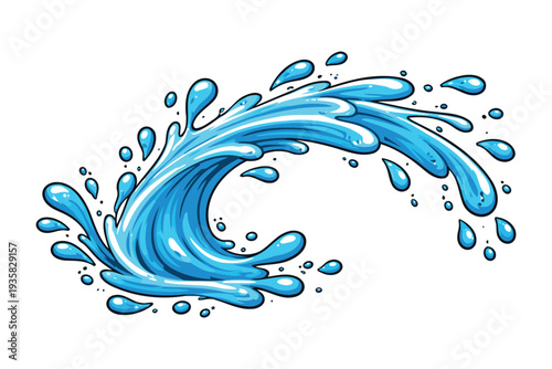 A dynamic splash of water forming an elegant arc with droplets around