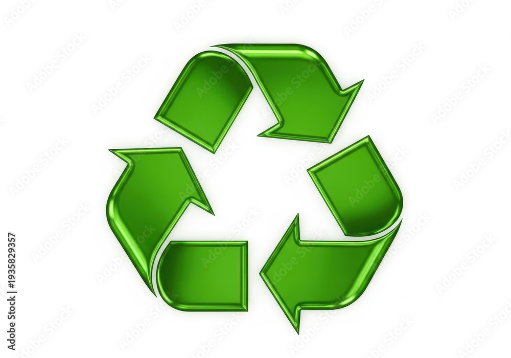 Fototapeta premium Green recycling symbol with arrows forming a circle isolated on white background