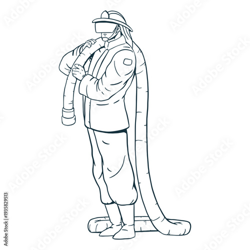 Standing firefighter hose handdrawn