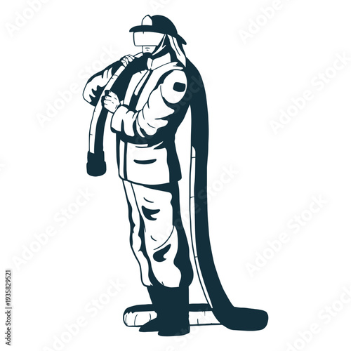 Standing firefighter hose illustration