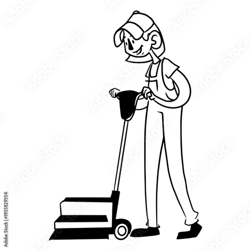 Worker floor cleaning machine stroke