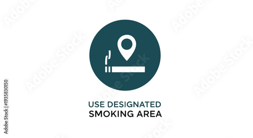 A sign indicating a designated smoking area with a map marker icon on a white background.
