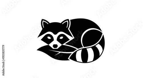 Stylized raccoon illustration black and white