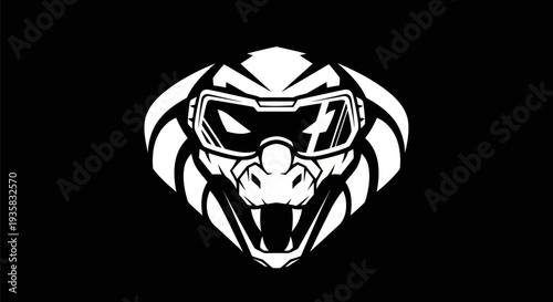 Stylized snake head icon on black
