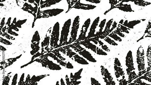 Monochrome fern leaf pattern with natural botanical texture on white background