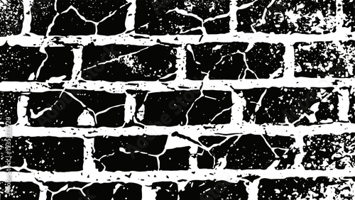 Black and white cracked brick wall texture grunge distressed surface with peeling and worn patterns abstract background design