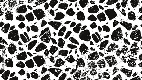 Black and white terrazzo texture pattern with irregular stone fragments and grunge distressed effect