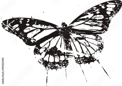 Grunge butterfly silhouette with distressed textures and worn vintage effect design