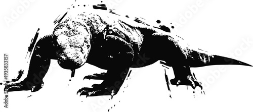 komodo dragon walking on white background, wild reptile predator, exotic animal in natural pose