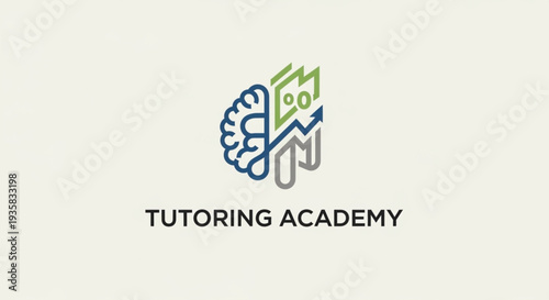 This clever line-art logo design for a tutoring academy merges a human brain with a wise owl and a rising arrow, symbolizing intelligence, learning, and academic growth. Featuring clean blue, green.